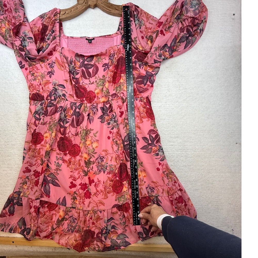 Torrid Pink Floral Dress Smocked Puff Sleeve Plus 3 3X romantic cottagecore - Picture 6 of 13